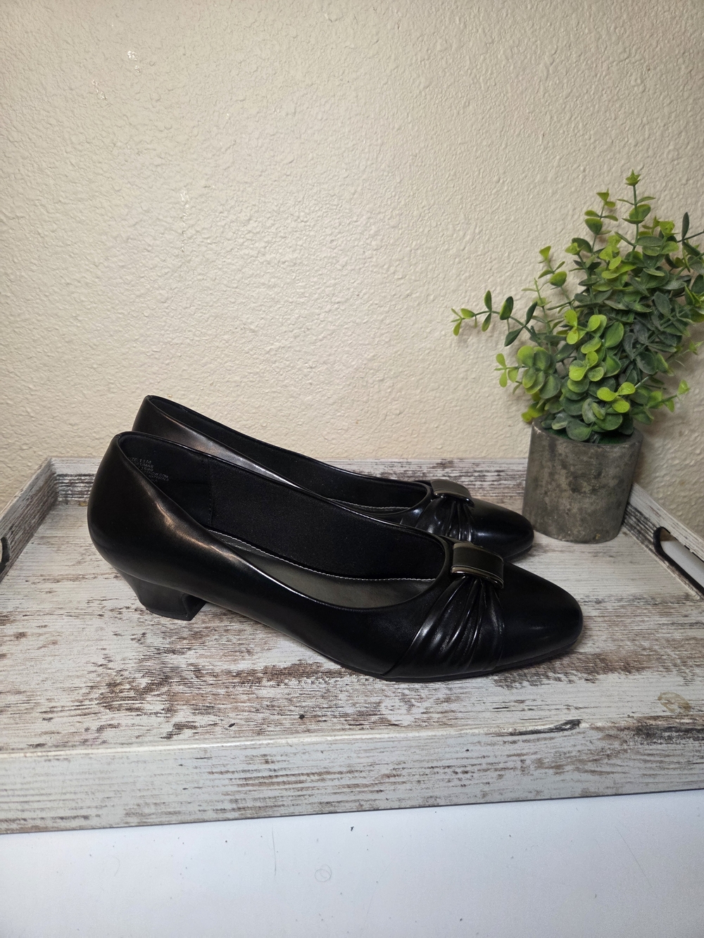 Airflex Women’s 11 Black Synthetic Almond Toe Slip-On Block Heel Pumps Buckle
